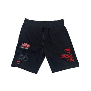 Blac Leaf Mens Black Flame Graphic Cargo Pocket Drawstring Shorts size Large‎